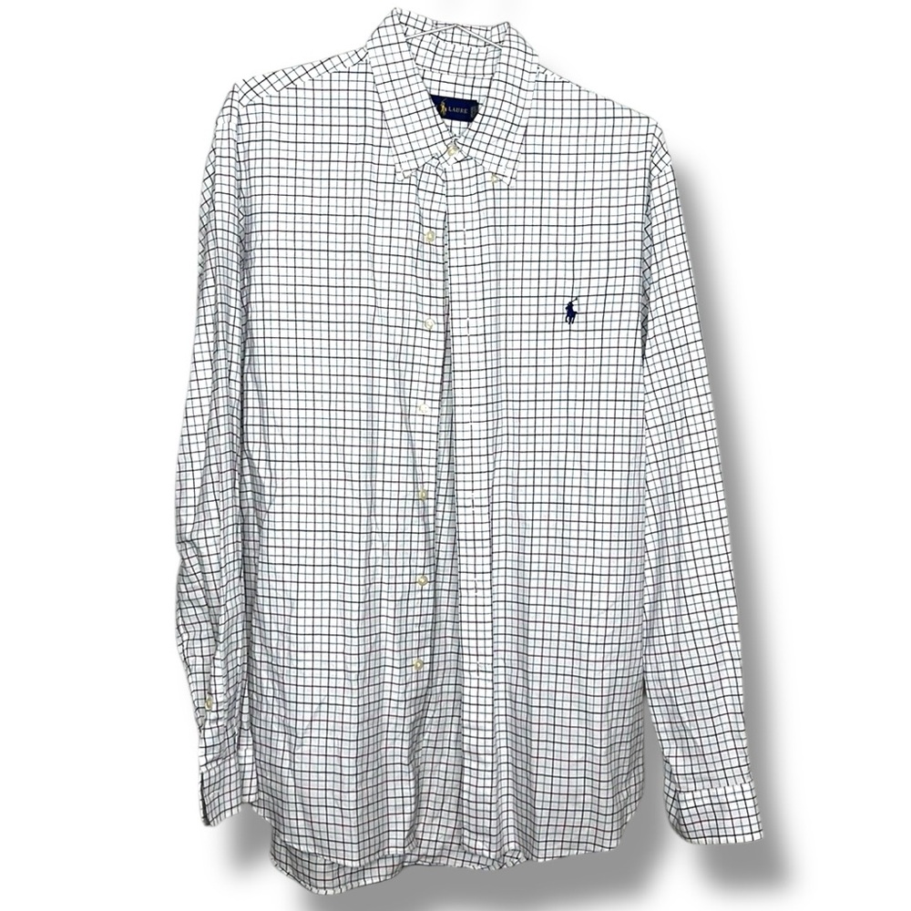 Ralph Lauren Golf Shirt Mens Size large Plaid Tilden Long Sleeve Button Down